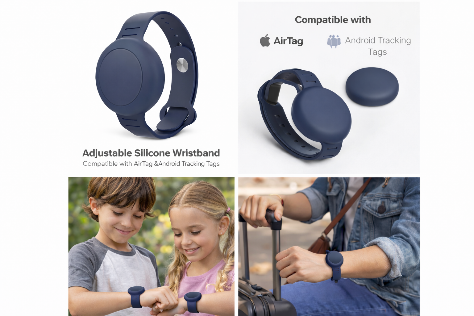 Adjustable Silicone Wristband – Compatible with AirTag & Android Tracking Tags