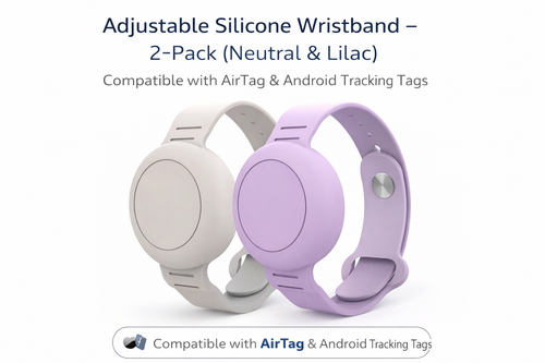 Adjustable Silicone Wristband – 2-Pack (Neutral & Lilac) Compatible with AirTag & Android Tracking Tags