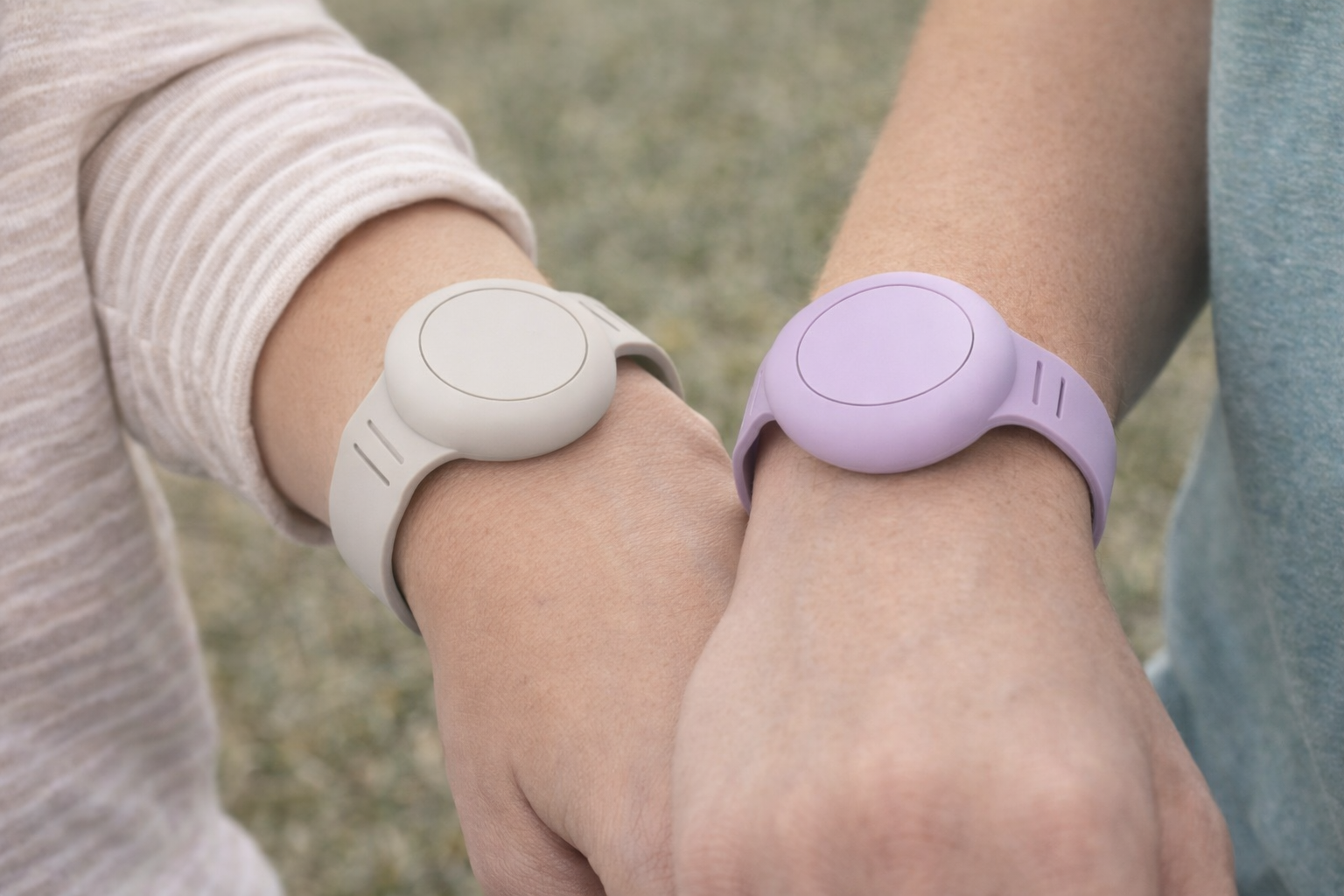 Adjustable Silicone Wristband – 2-Pack (Neutral & Lilac) Compatible with AirTag & Android Tracking Tags