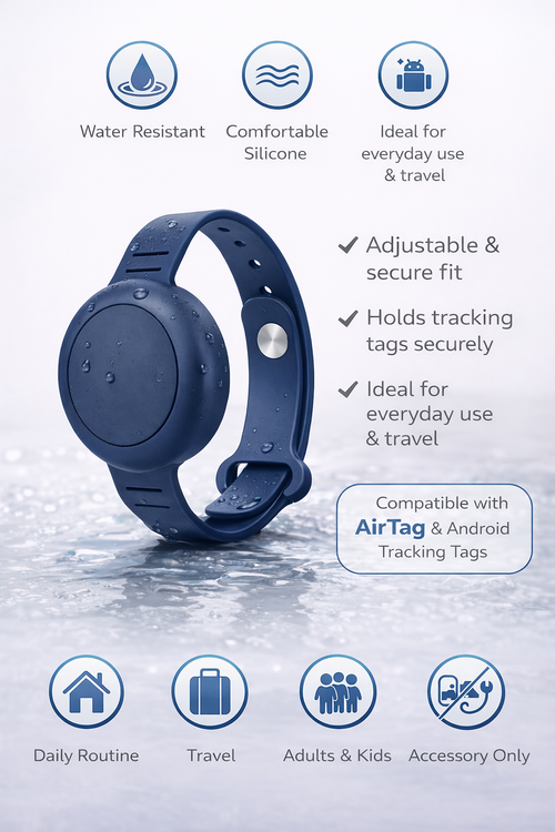 Adjustable Silicone Wristband – Compatible with AirTag & Android Tracking Tags