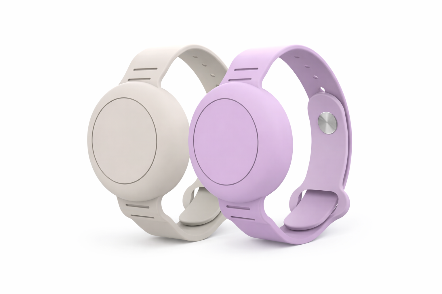 Adjustable Silicone Wristband – 2-Pack (Neutral & Lilac) Compatible with AirTag & Android Tracking Tags