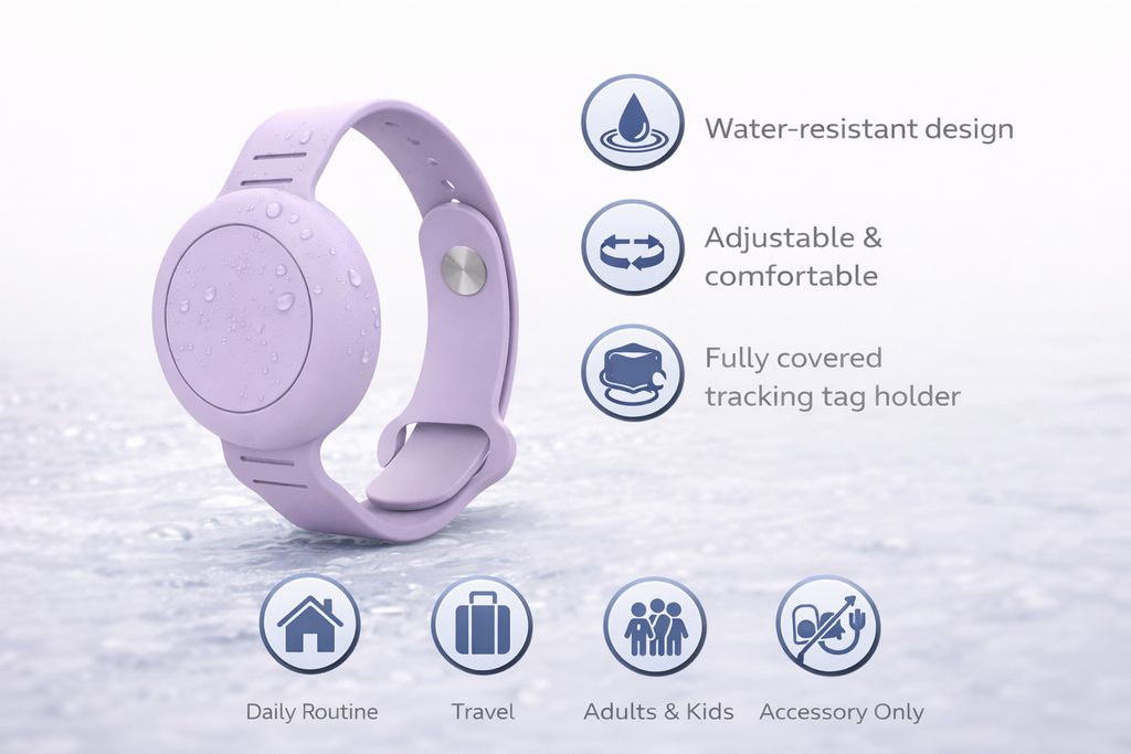 Adjustable Silicone Wristband – Lilac Compatible with AirTag & Android Tracking Tags