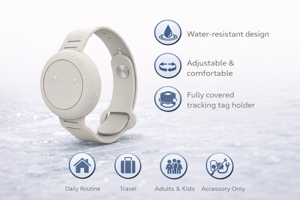 Adjustable Silicone Wristband – Neutral Compatible with AirTag & Android Tracking Tags